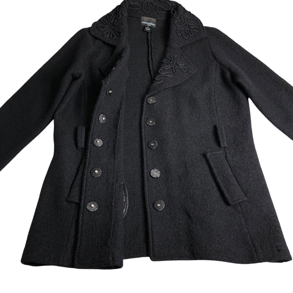 Cynthia Rowley Jacket Women 1X Black Wool Textured Snap Notch Collar Pocket Coat - Picture 7 of 16